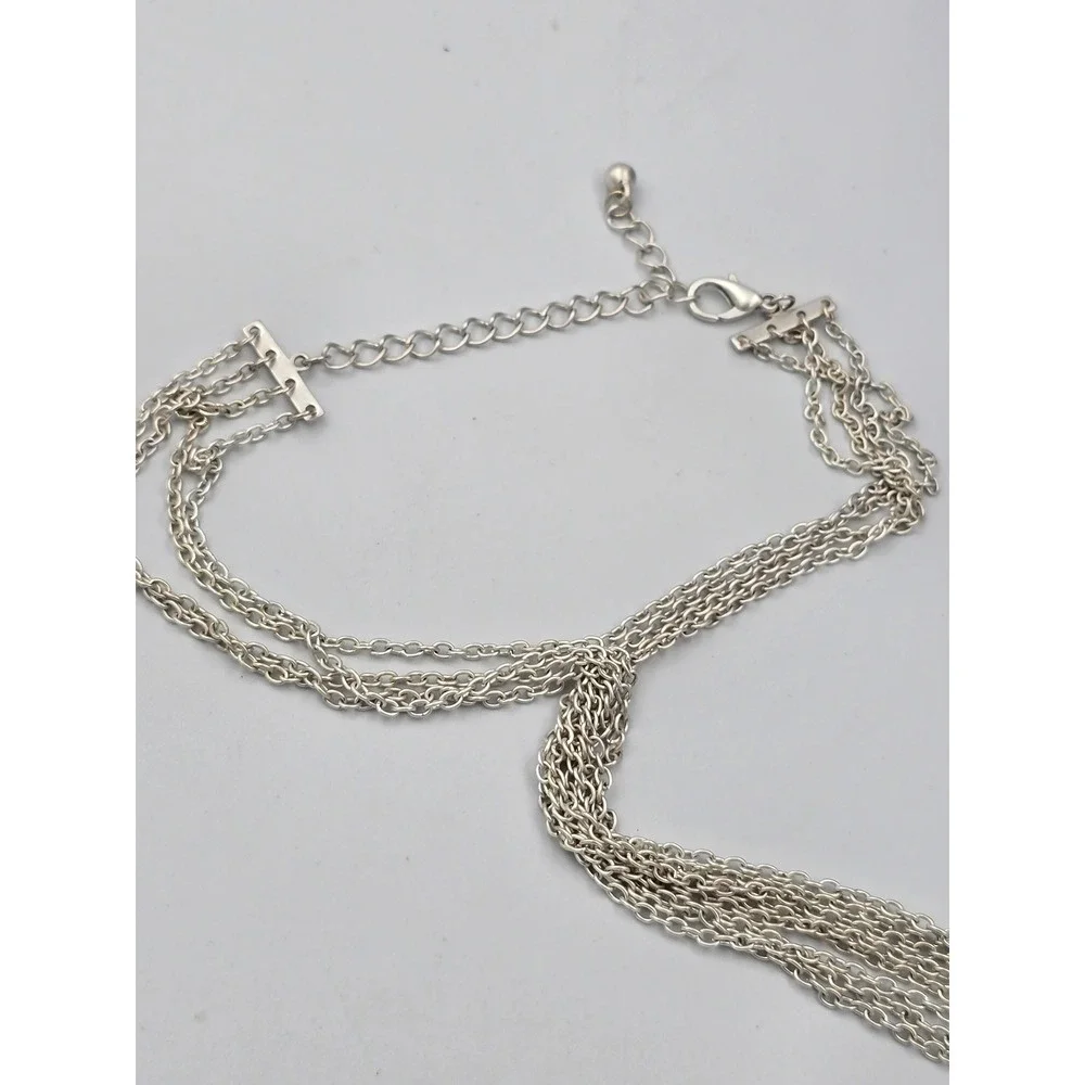 Fashion Silver Tone Multi-Chain Necklace Large Floral Filigree Pendant Clear - Picture 9 of 9